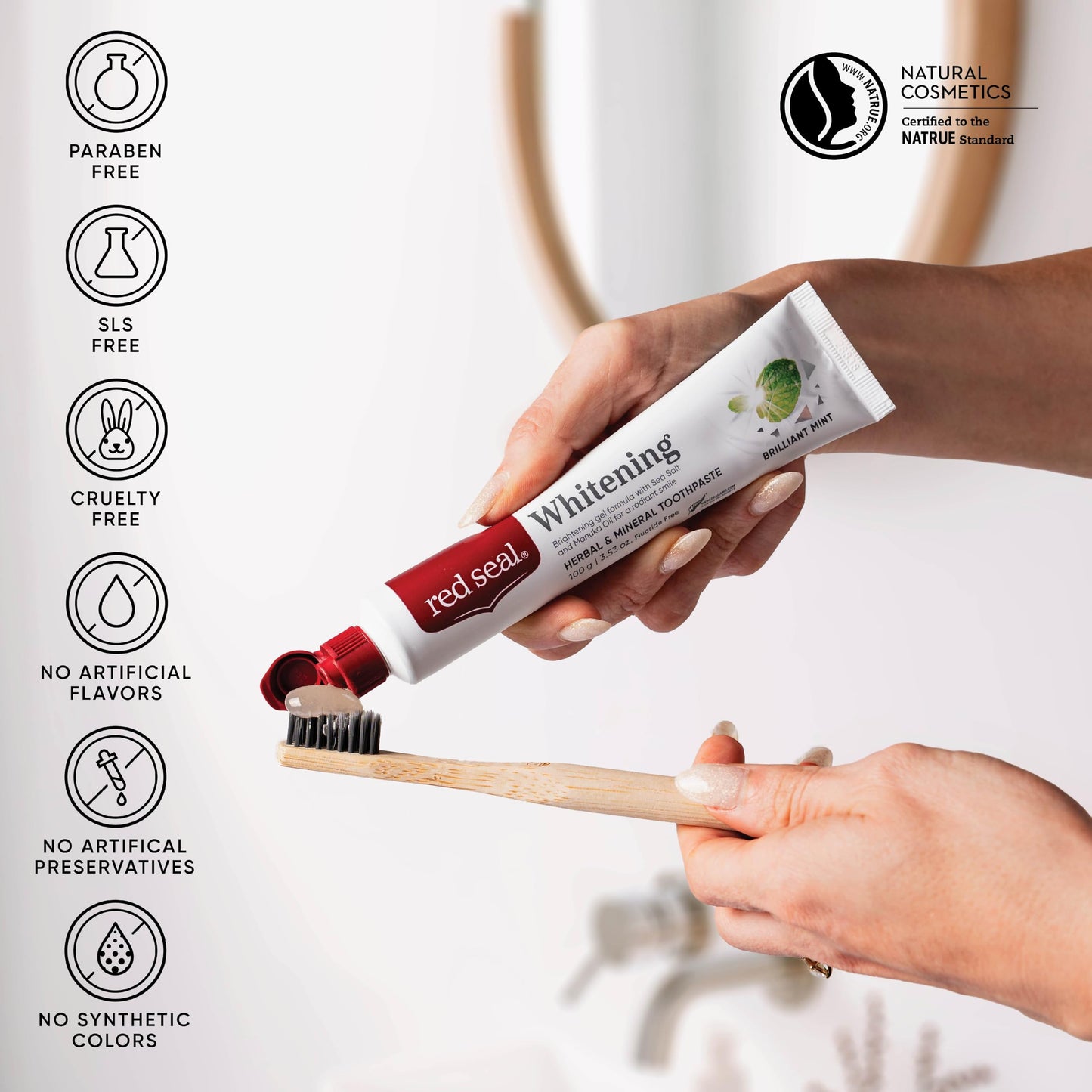 Red Seal Fluoride Free Whitening Toothpaste - Mint | Vegan, Cruelty-Free, NATRUE-Certified Natural Ingredients