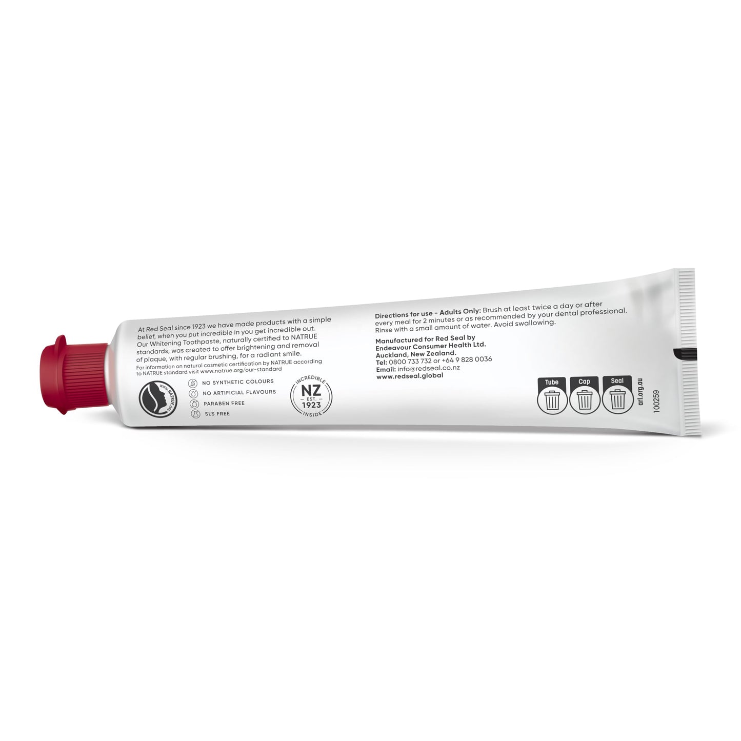 Red Seal Fluoride Free Whitening Toothpaste - Mint | Vegan, Cruelty-Free, NATRUE-Certified Natural Ingredients