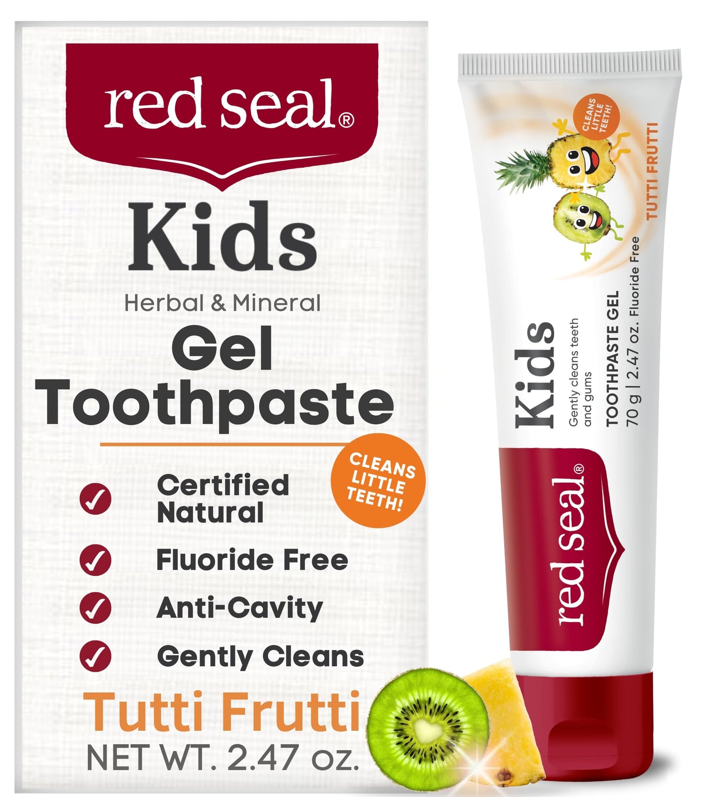 Red Seal Kids Toothpaste – Tutti Frutti Flavor, Fluoride Free, Vegan, Cruelty-Free, NaTrue Certified | 2.47oz