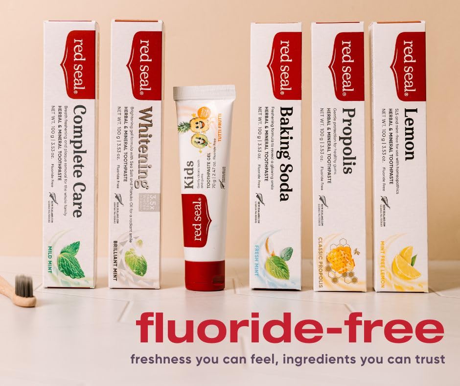 Red Seal Lemon Toothpaste - Fluoride Free, Mint-Free, Vegan, SLS Free, NATRUE Certified Natural | 3.53 oz