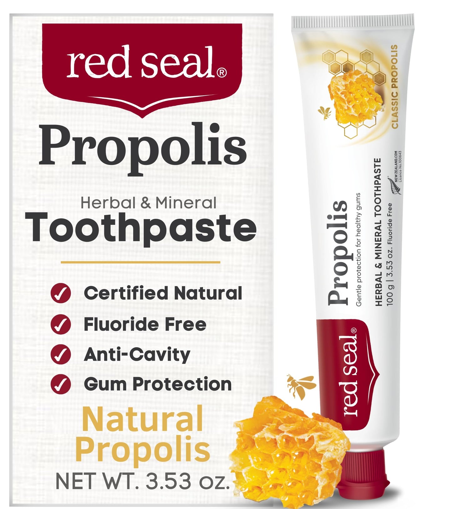 Red Seal Propolis Toothpaste – Fluoride-Free, Mild Mint, NATRUE