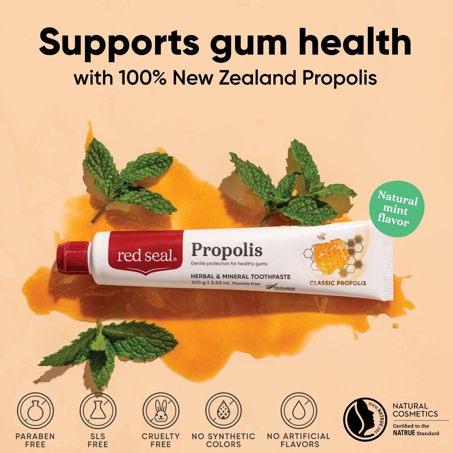 Red Seal Propolis Toothpaste – Fluoride-Free, Mild Mint, NATRUE