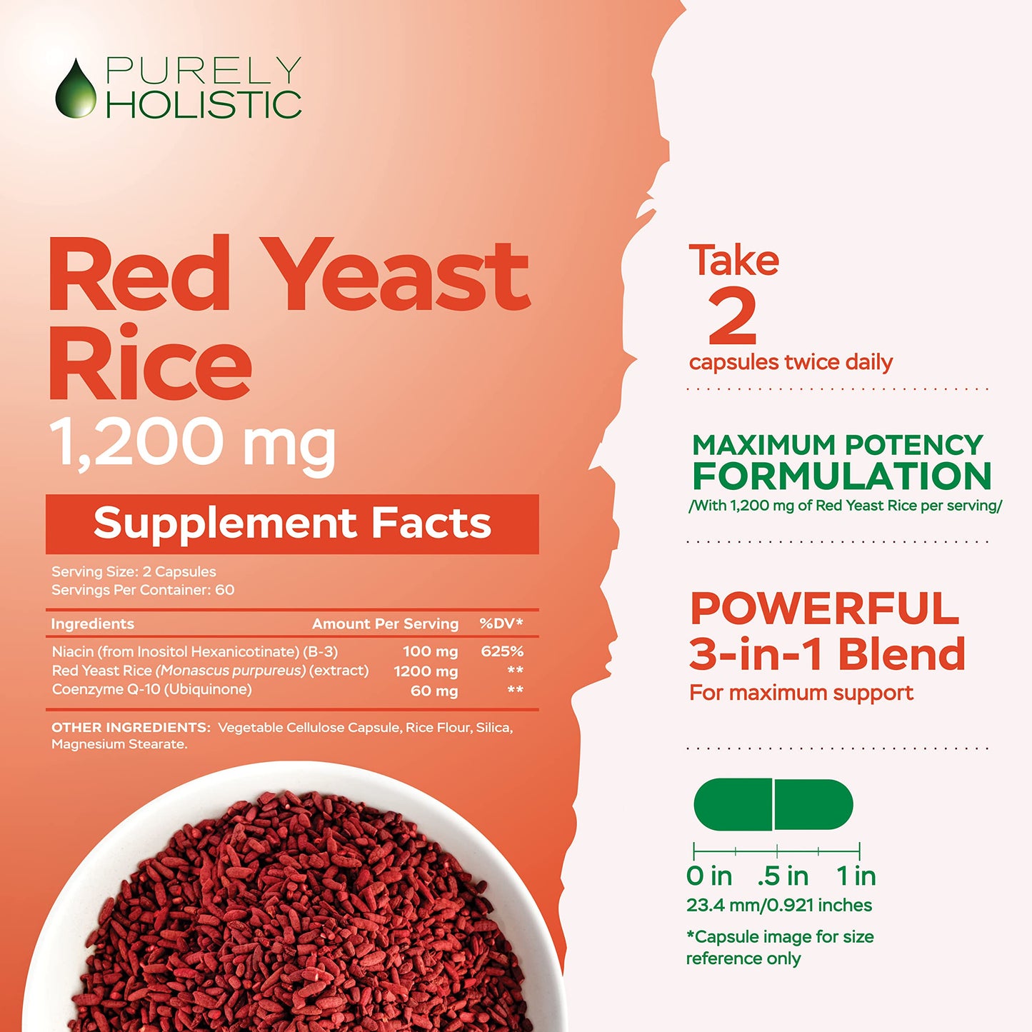 Red Yeast Rice 1200mg with CoQ10 & Niacin – 120 Vegetarian Capsules | Healthy Heart Formula
