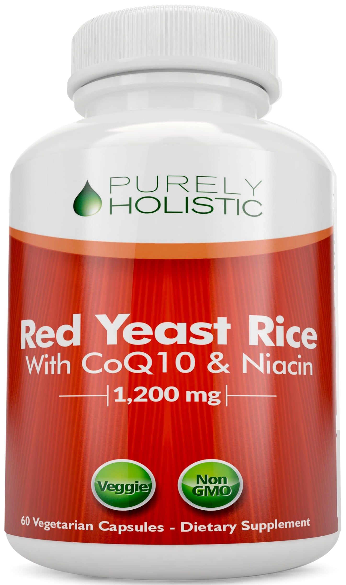 Purely Holistic Red Yeast Rice 1200mg with CoQ10 & Flush Free Niacin - 60 Vegetarian Capsules