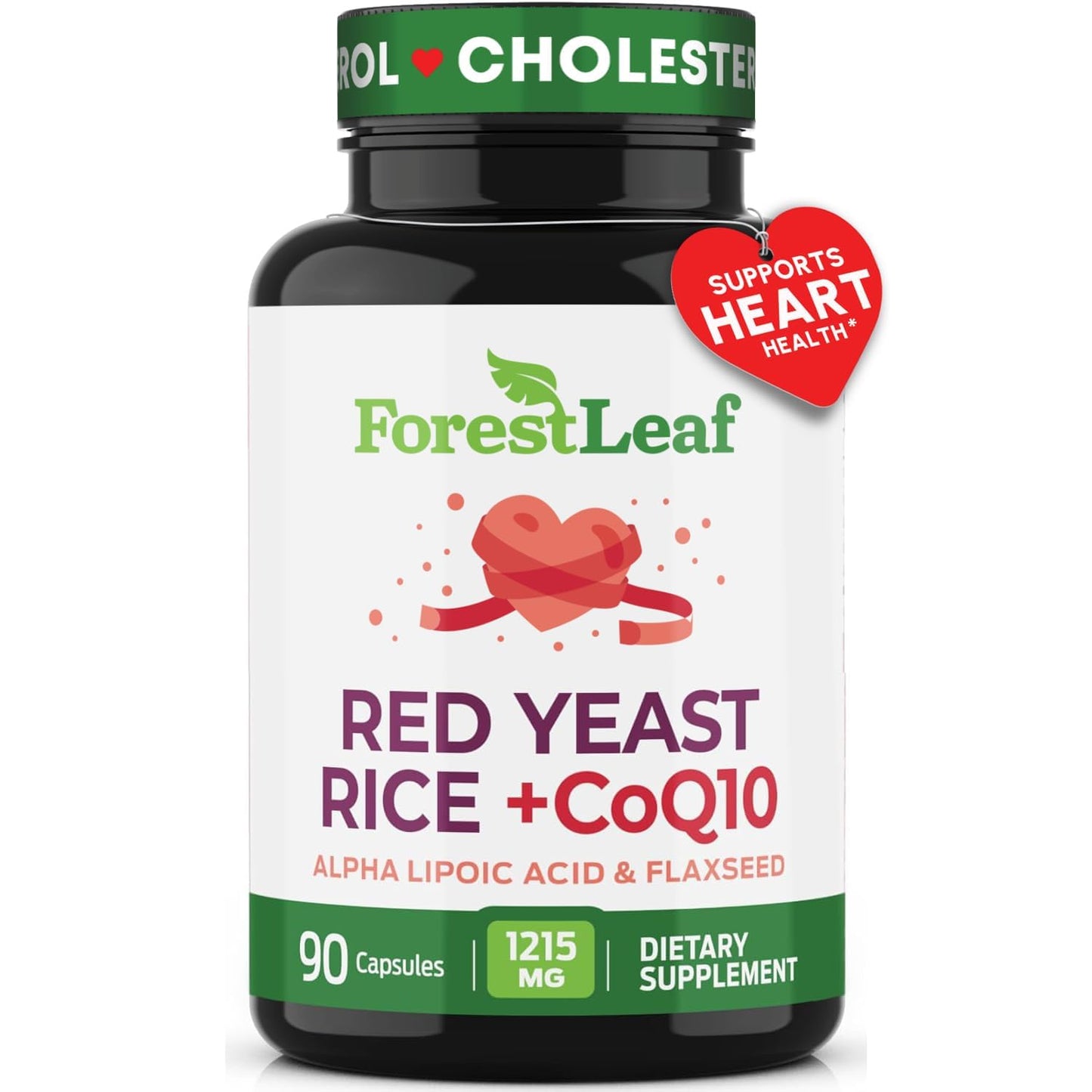 Red Yeast Rice 1215 mg Capsules – Extra Strength with CoQ10, Alpha Lipoic Acid & Organic Flaxseed | Non-GMO 90 Veggie Caps