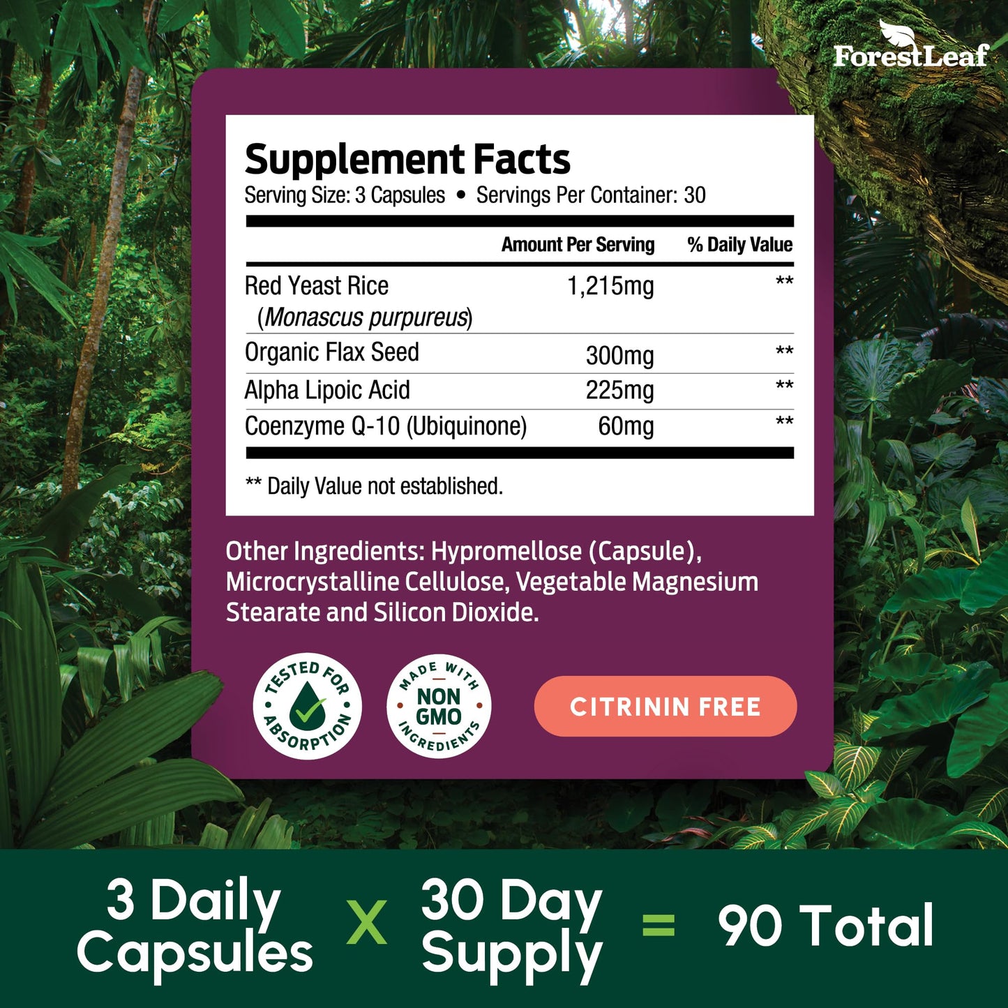 Red Yeast Rice 1215 mg Capsules – Extra Strength with CoQ10, Alpha Lipoic Acid & Organic Flaxseed | Non-GMO 90 Veggie Caps