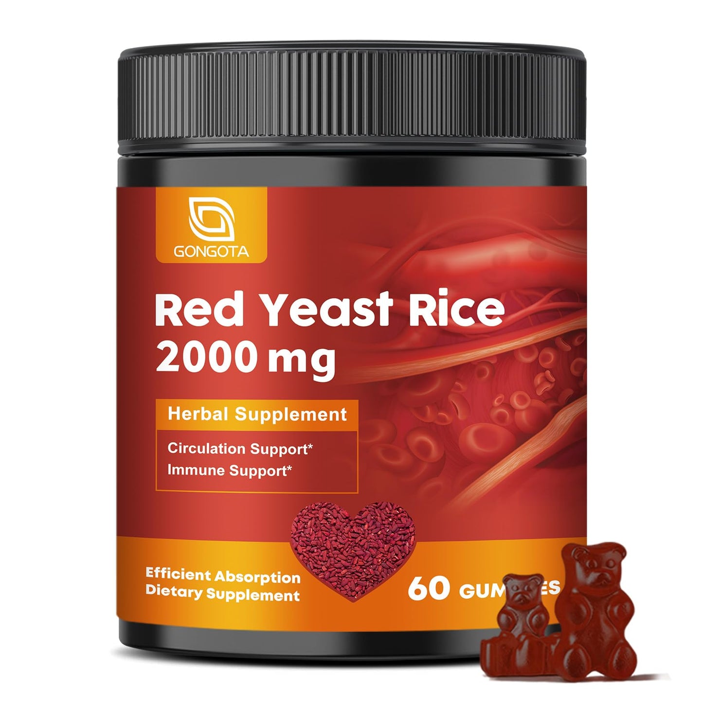 Red Yeast Rice 2000mg + CoQ10 Gummies – Max Strength Cholesterol Support (60 Count) | Vegan, Non-GMO, Gluten-Free