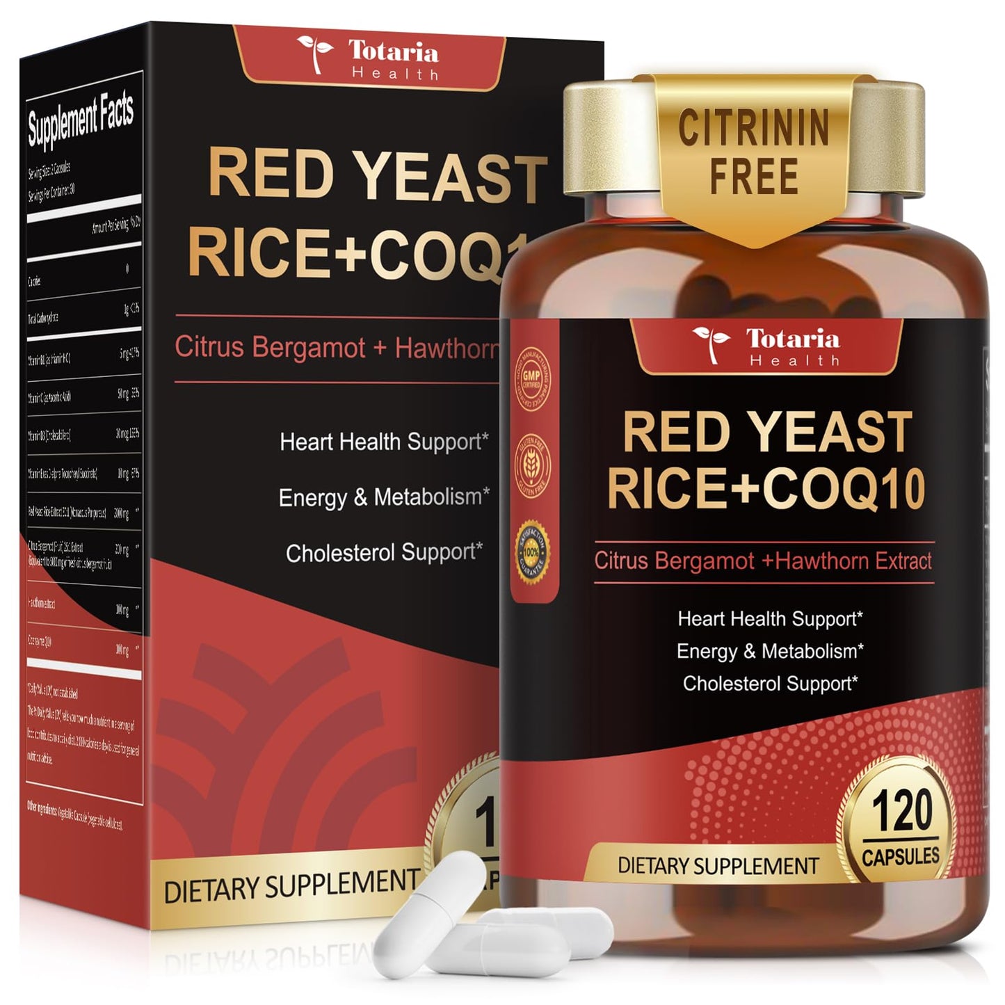 Red Yeast Rice 2,000mg with CoQ10 – Citrinin-Free, Bergamot & Hawthorn | Vegan Non-GMO