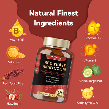 Red Yeast Rice 2,000mg with CoQ10 – Citrinin-Free, Bergamot & Hawthorn | Vegan Non-GMO