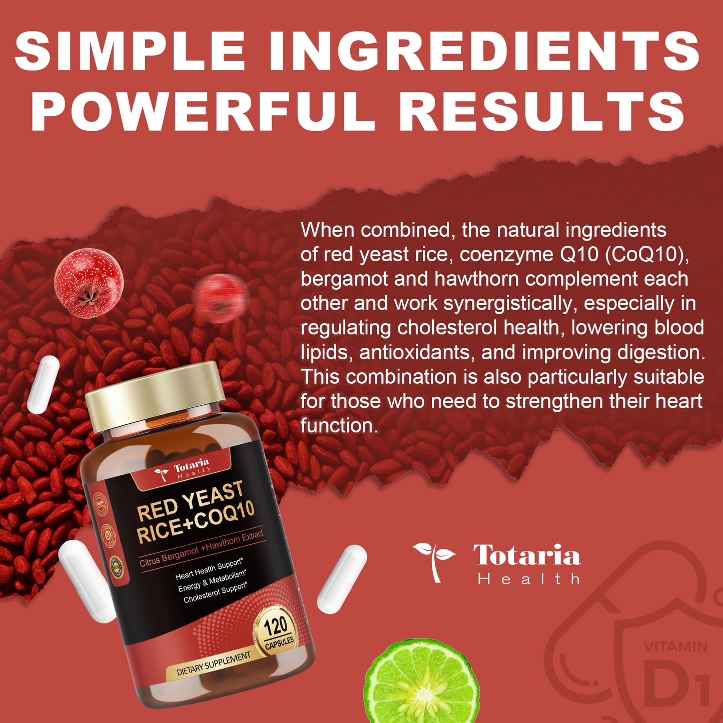 Red Yeast Rice 2,000mg with CoQ10 – Citrinin-Free, Bergamot & Hawthorn | Vegan Non-GMO
