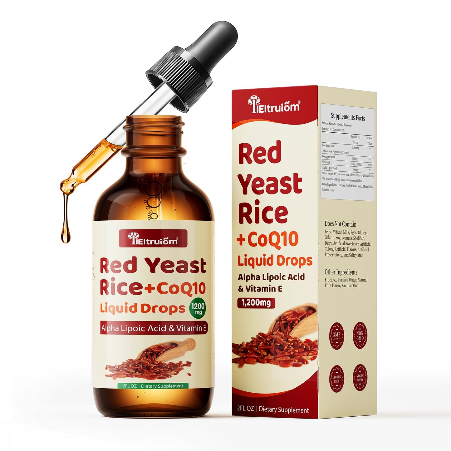 llEltruiom Red Yeast Rice with CoQ10 Drops - 1200mg, Alpha Lipoic Acid, 2 oz, Citrinin Free