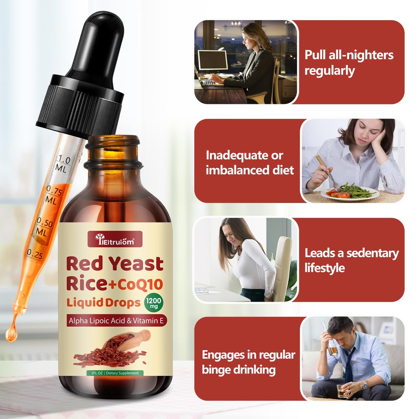 llEltruiom Red Yeast Rice with CoQ10 Drops - 1200mg, Alpha Lipoic Acid, 2 oz, Citrinin Free