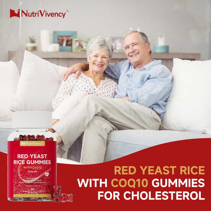 Red Yeast Rice with CoQ10 Gummies - 2400mg + 200mg CoQ10, Strawberry Flavor, 60 Counts, Vegan
