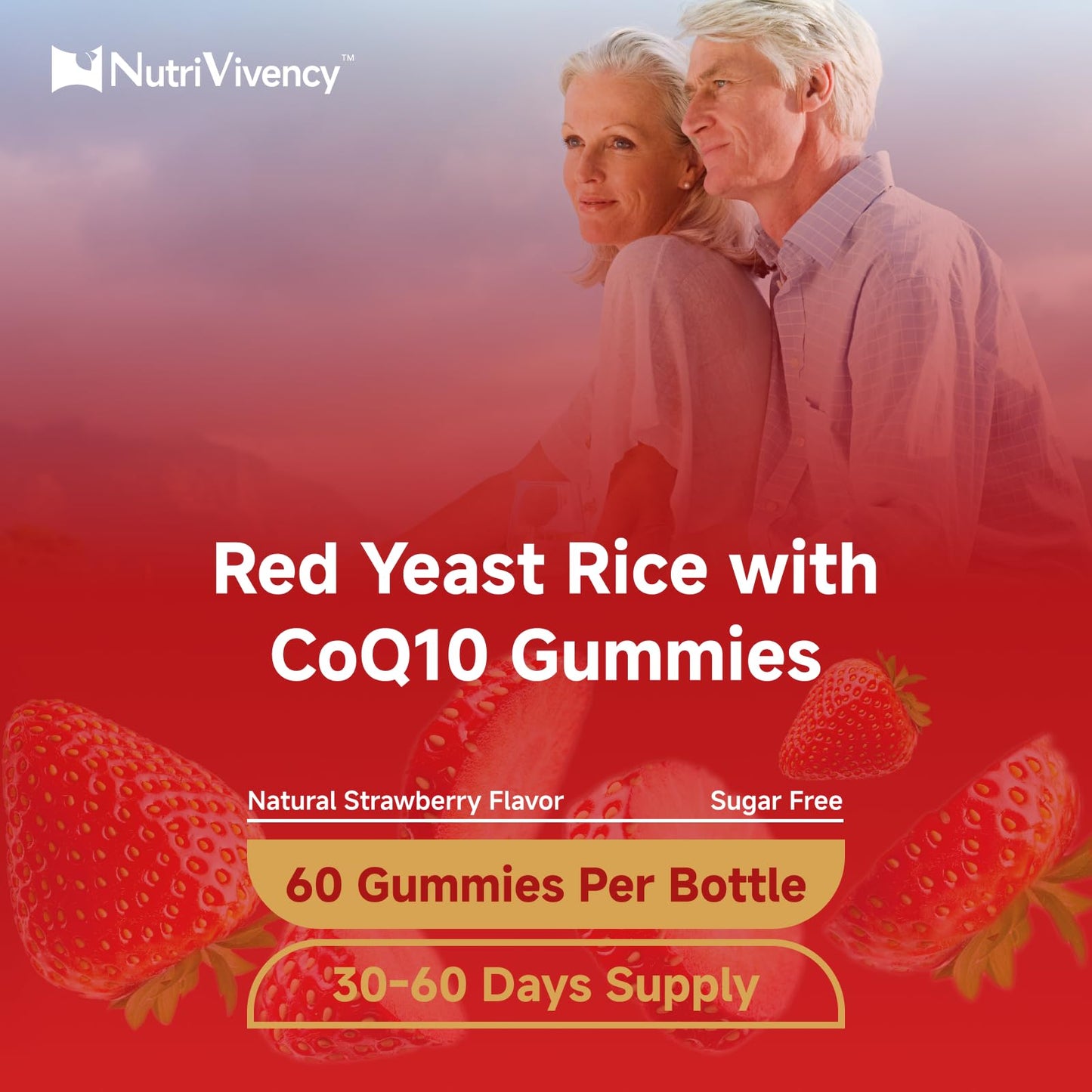 Red Yeast Rice with CoQ10 Gummies - 2400mg + 200mg CoQ10, Strawberry Flavor, 60 Counts, Vegan