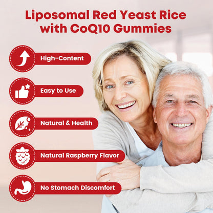Red Yeast Rice with CoQ10 Gummies - 2400mg + 200mg Cholesterol Support (60 Count) - Sugar Free, Vegan