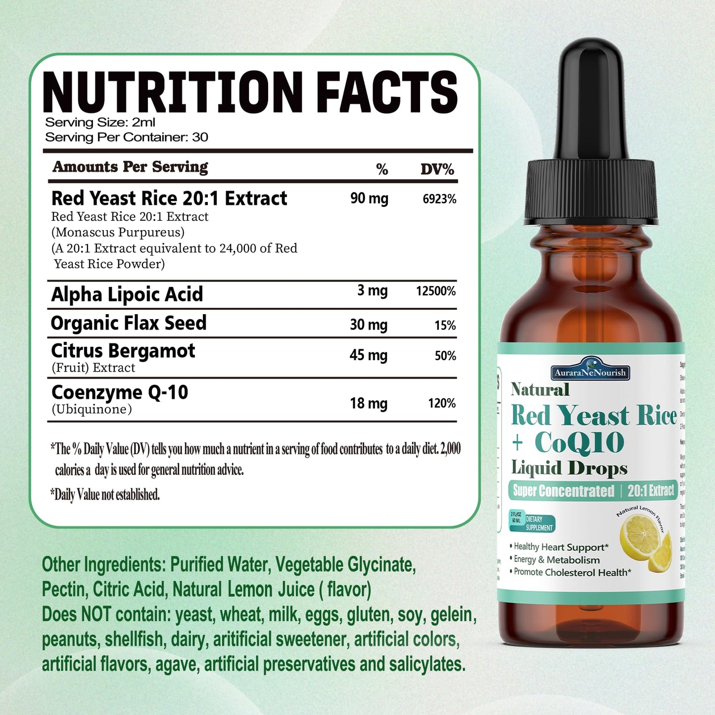 Red Yeast Rice with CoQ10 Liposomal Drops – 1200mg, 5-in-1 Cholesterol Support