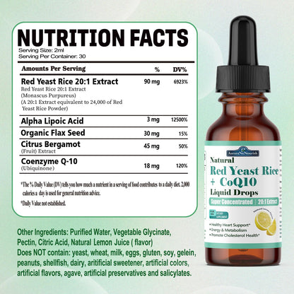 Red Yeast Rice with CoQ10 Liposomal Drops – 1200mg, 5-in-1 Cholesterol Support