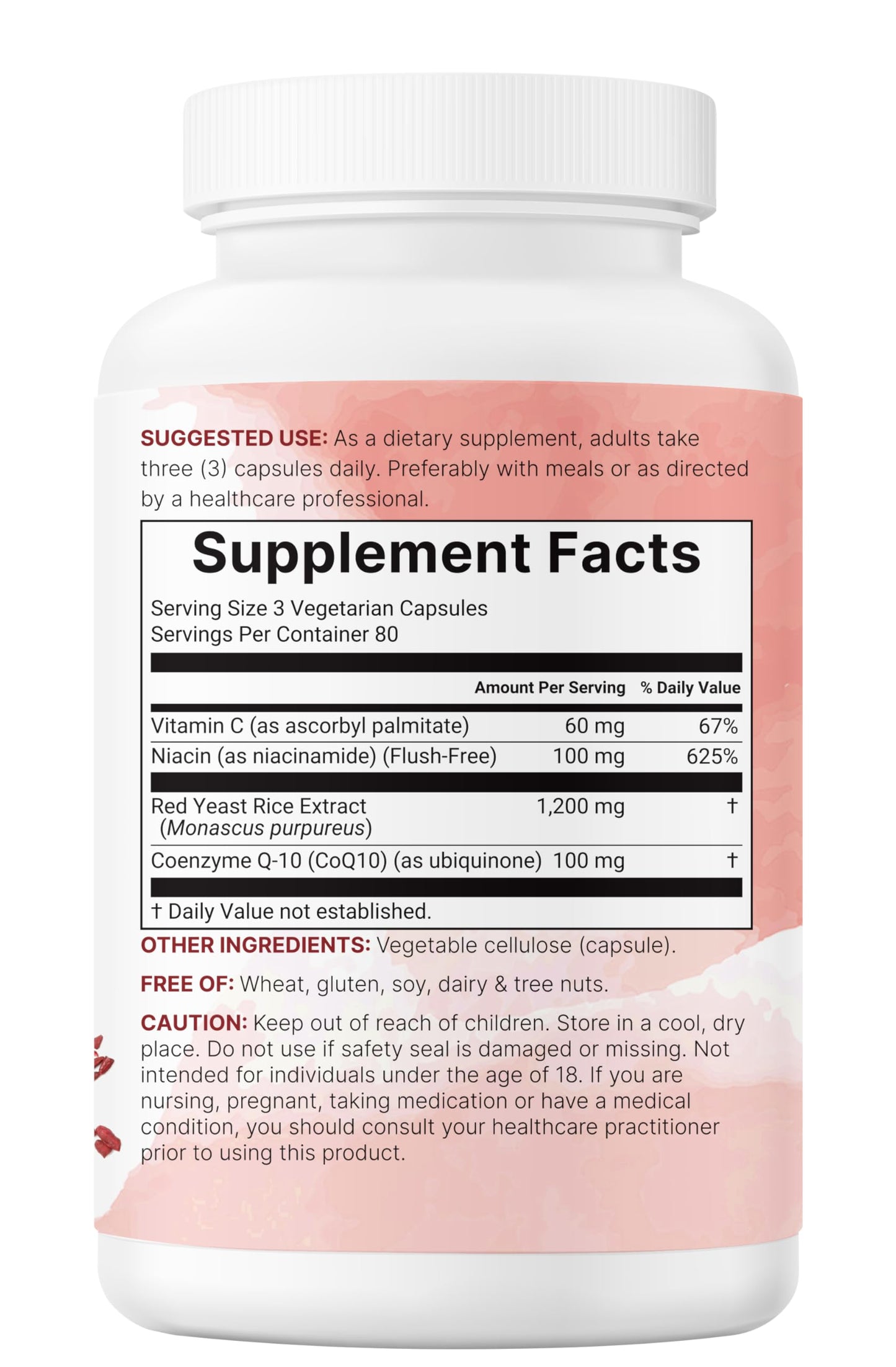 Red Yeast Rice 1,200mg + CoQ10 100mg | 240 Veggie Capsules | 4-in-1 Niacin & Vitamin C for Heart Health