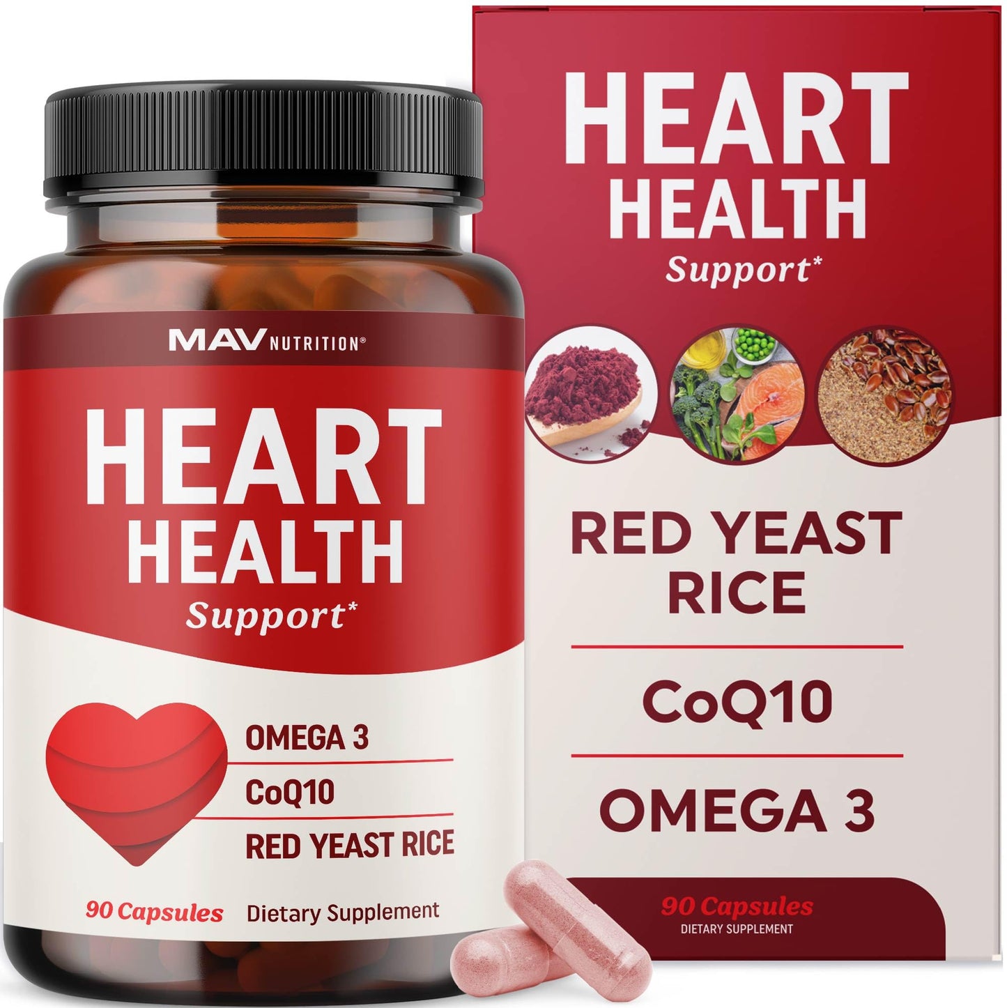 Red Yeast Rice 1200mg with CoQ10 & Omega-3 – Heart Health Support (90 Ct)