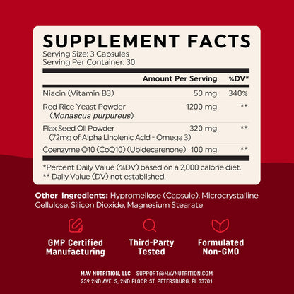 Red Yeast Rice 1200mg with CoQ10 & Omega-3 – Heart Health Support (90 Ct)