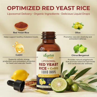 Liposomal Red Yeast Rice with CoQ10 Drops – Cholesterol & Heart Health (2 fl oz)