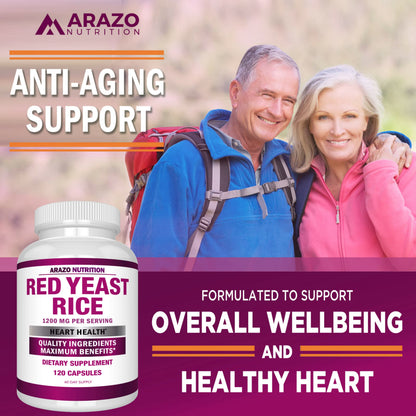 Arazo Nutrition Red Yeast Rice Extract 1200 mg – Citrinin Free – Vegetarian 120 Capsules