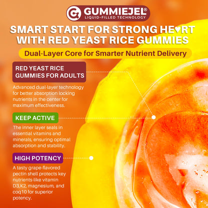 Red Yeast Rice Gummies 2400mg CoQ10 – Sugar-Free Vegan 60 Count | Cholesterol & Vascular Health