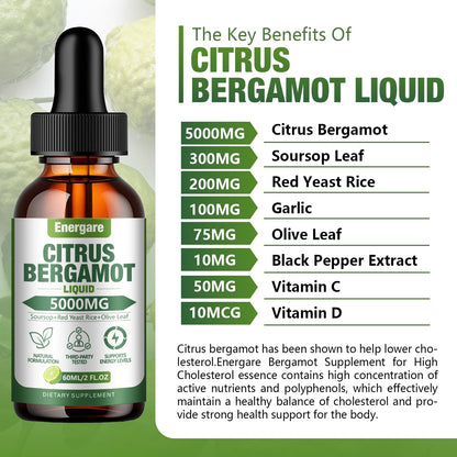 1 Pack 5000MG Citrus Bergamot Liquid Drops – High Cholesterol Support (2 oz) with Soursop & Olive Leaf