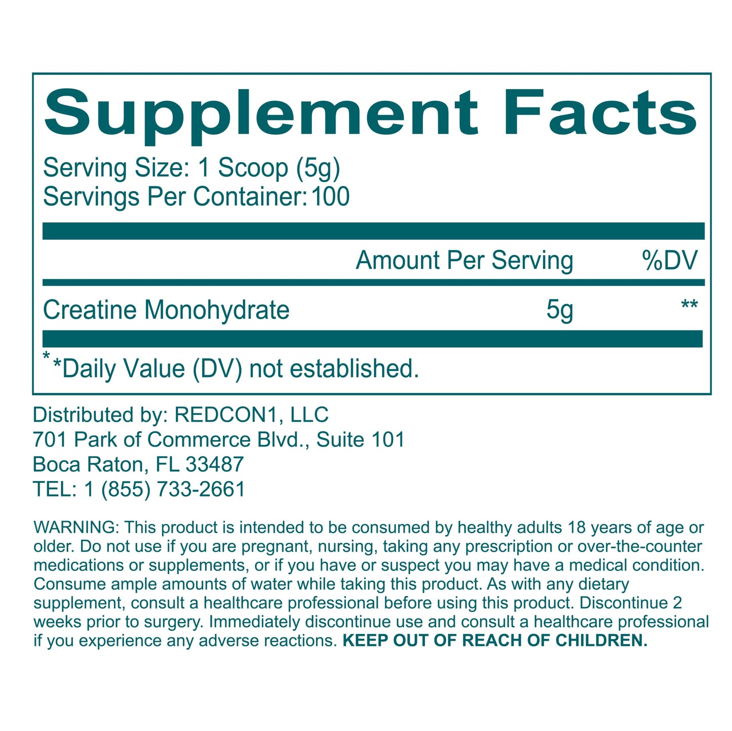 REDCON1 Creatine Monohydrate – Keto Friendly, Vegan, 100 Servings