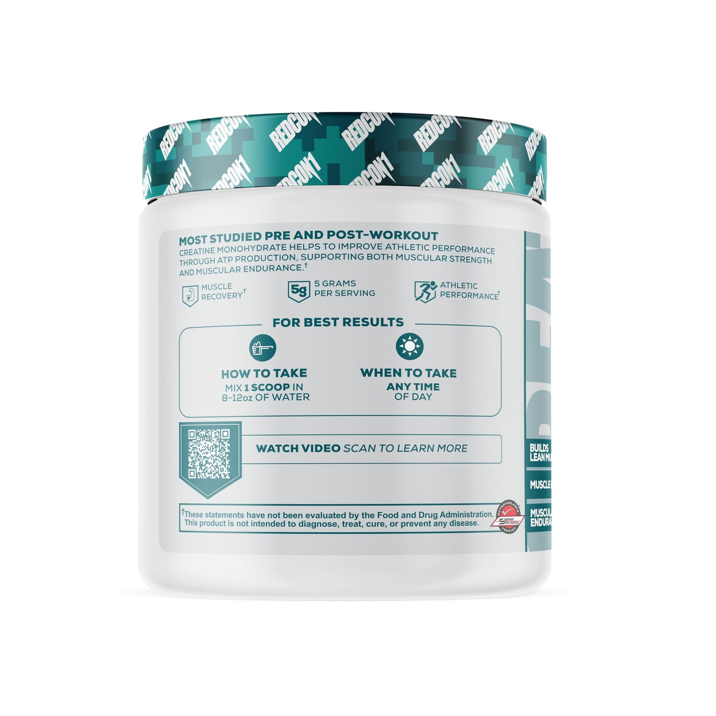 REDCON1 Creatine Monohydrate | Keto Friendly & Vegan Pre & Post Workout | Creatine Powder - 60 Servings