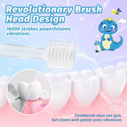 ReDISEN Kids Electric Toothbrush – Sonic for Toddlers | 2-Min Timer, Blue Dinosaur