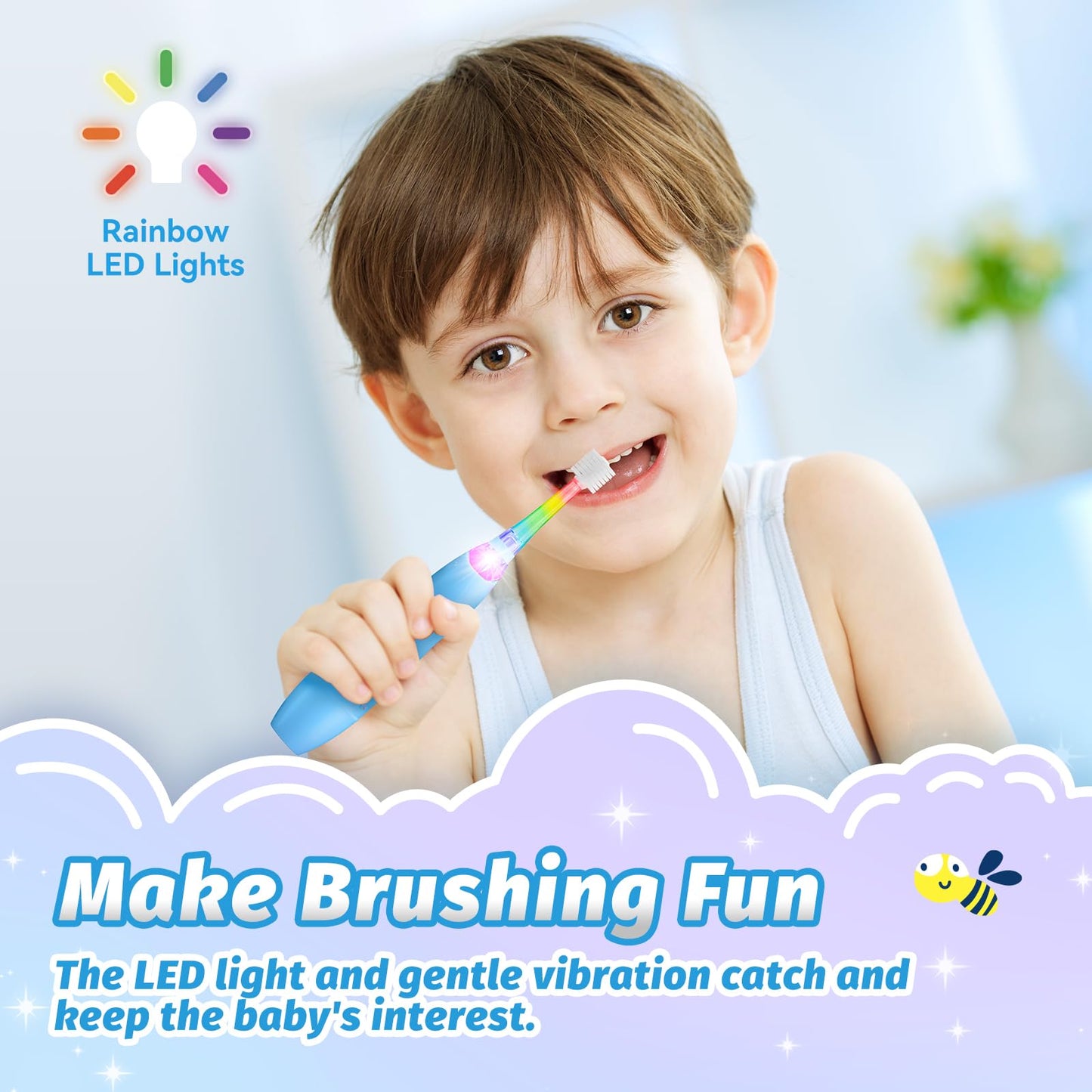 ReDISEN Kids Electric Toothbrush – Sonic for Toddlers | 2-Min Timer, Blue Dinosaur