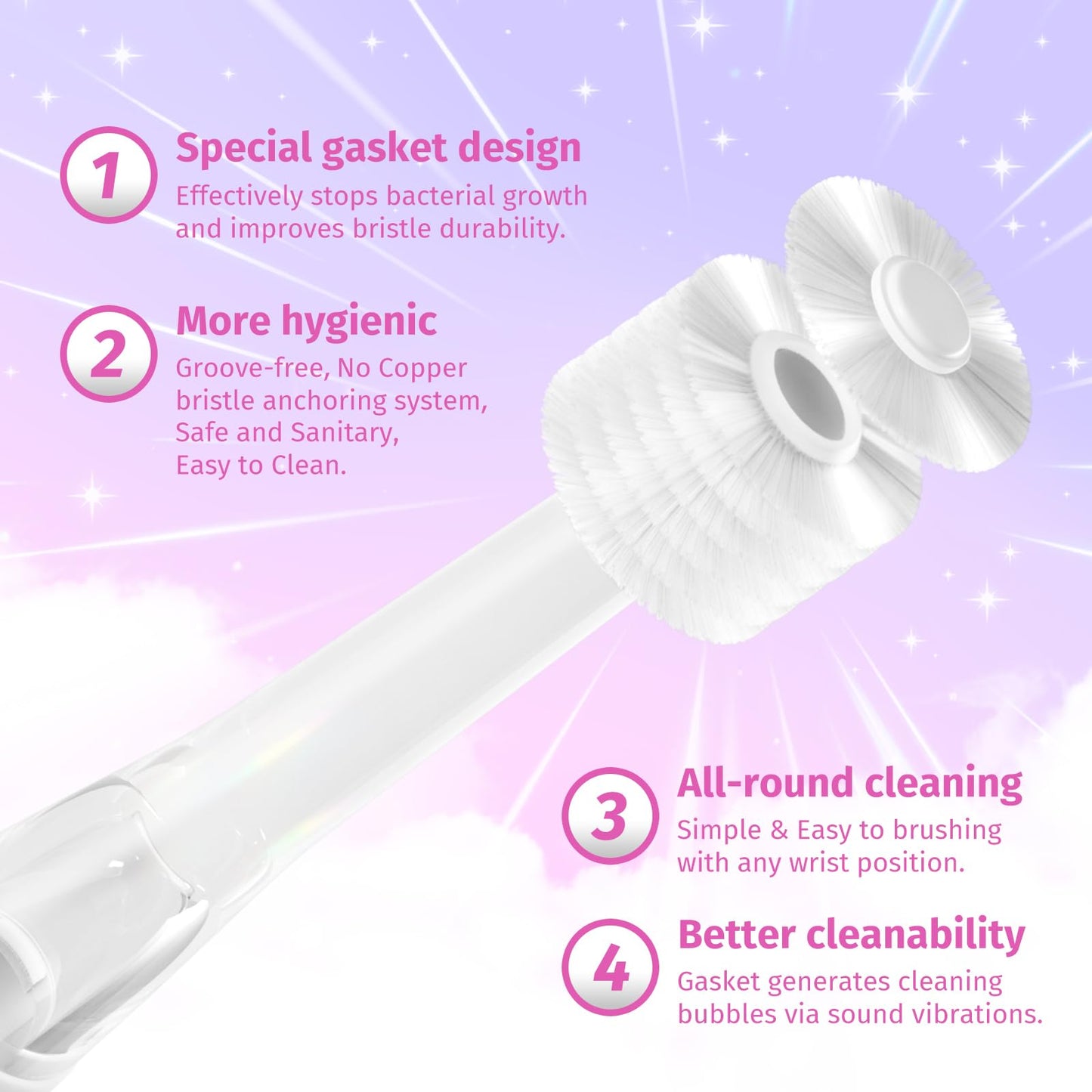 ReDISEN Kids Electric Toothbrush – Toddler Sonic, 2-Min Timer, 4 Heads, Pink Unicorn