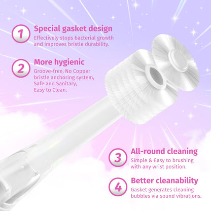 ReDISEN Kids Electric Toothbrush – Toddler Sonic, 2-Min Timer, 4 Heads, Pink Unicorn