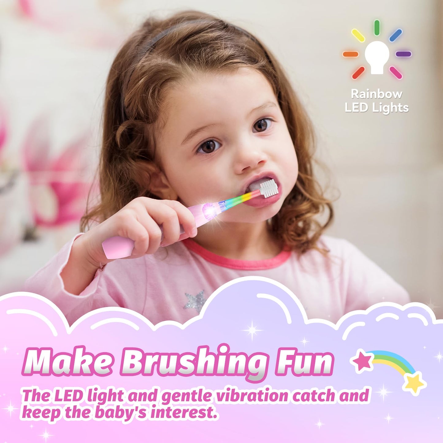 ReDISEN Kids Electric Toothbrush – Toddler Sonic, 2-Min Timer, 4 Heads, Pink Unicorn