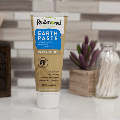 REDMOND Earthpaste – Natural Non-Fluoride Toothpaste, 4 oz Tube (3-Pack, Peppermint)