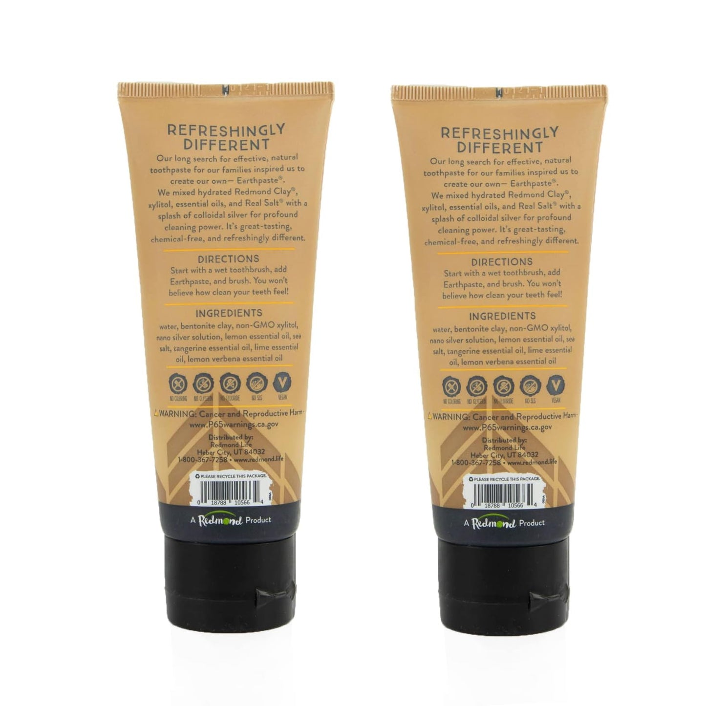 Redmond Earthpaste - Natural Non-Fluoride Toothpaste, 4 oz Tube (2 Pack, Lemon Twist)