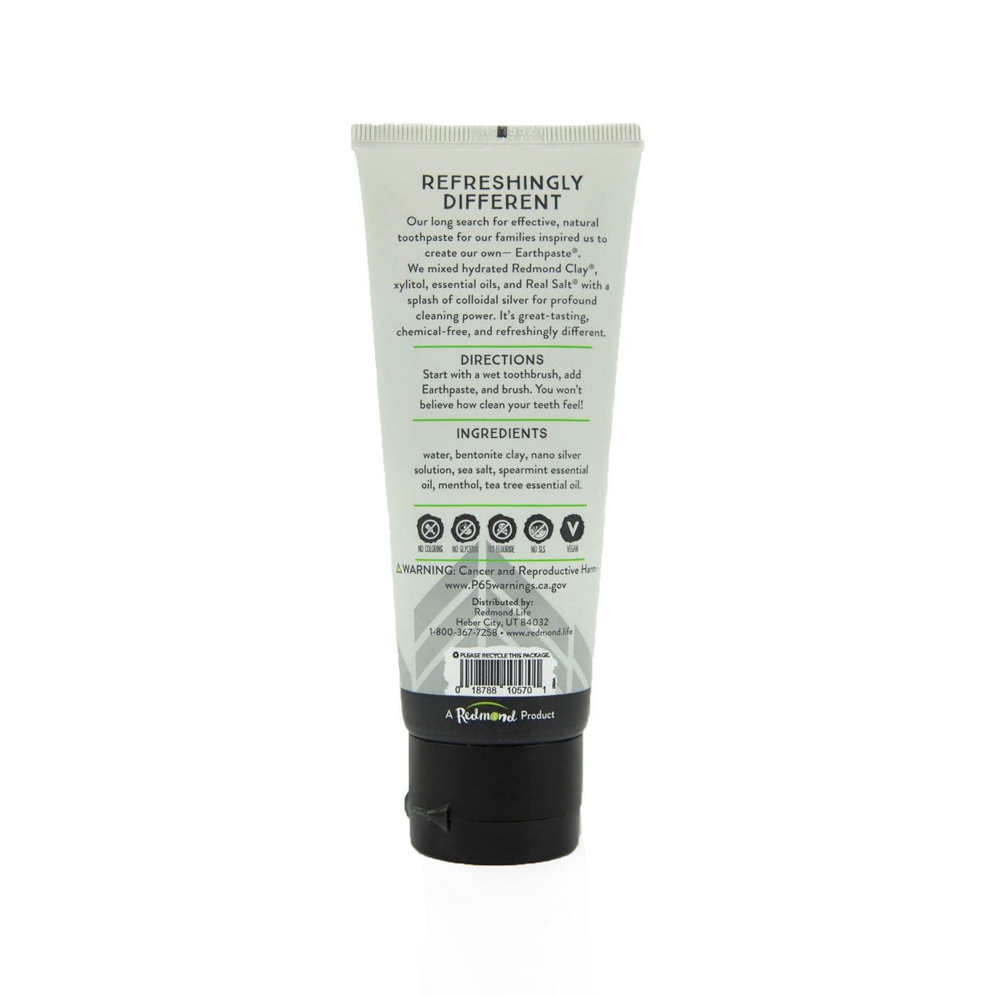 Redmond Earthpaste with Silver – Natural Non-Fluoride Toothpaste, 4 oz Tube (Unsweetened Spearmint)