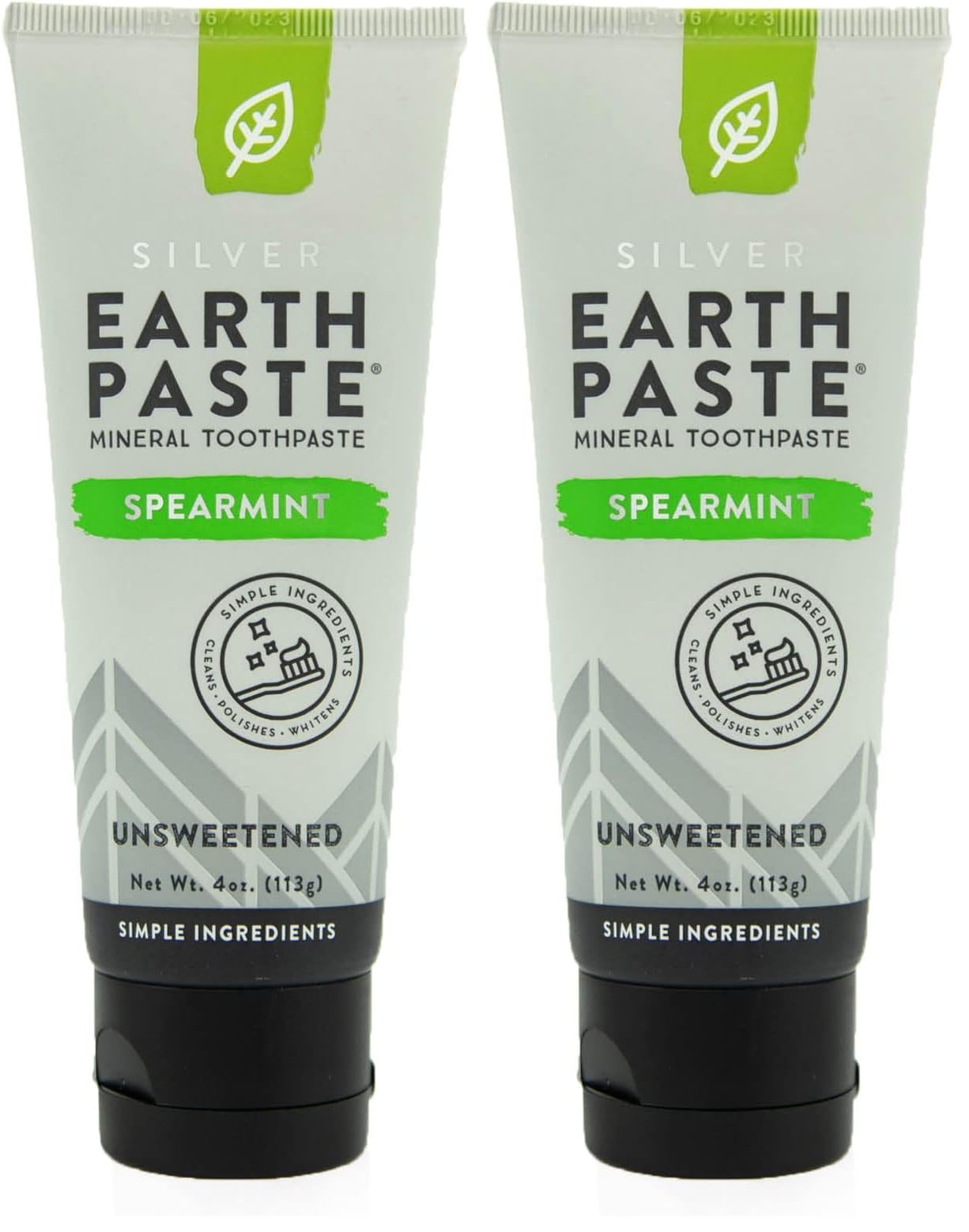 Redmond Earthpaste with Silver - Natural Non-Fluoride Toothpaste, Unsweetened Spearmint, 4 oz Tubes (Pack of 2)
