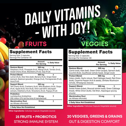 Fruits and Veggies High-Fiber Supplement for Immunity, Gut & Energy | Reds & Greens