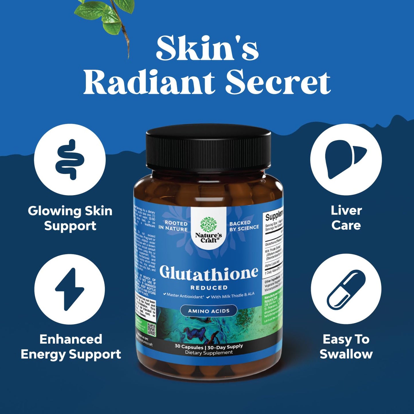 Reduced Glutathione 500 mg with Milk Thistle & ALA – 30 Count