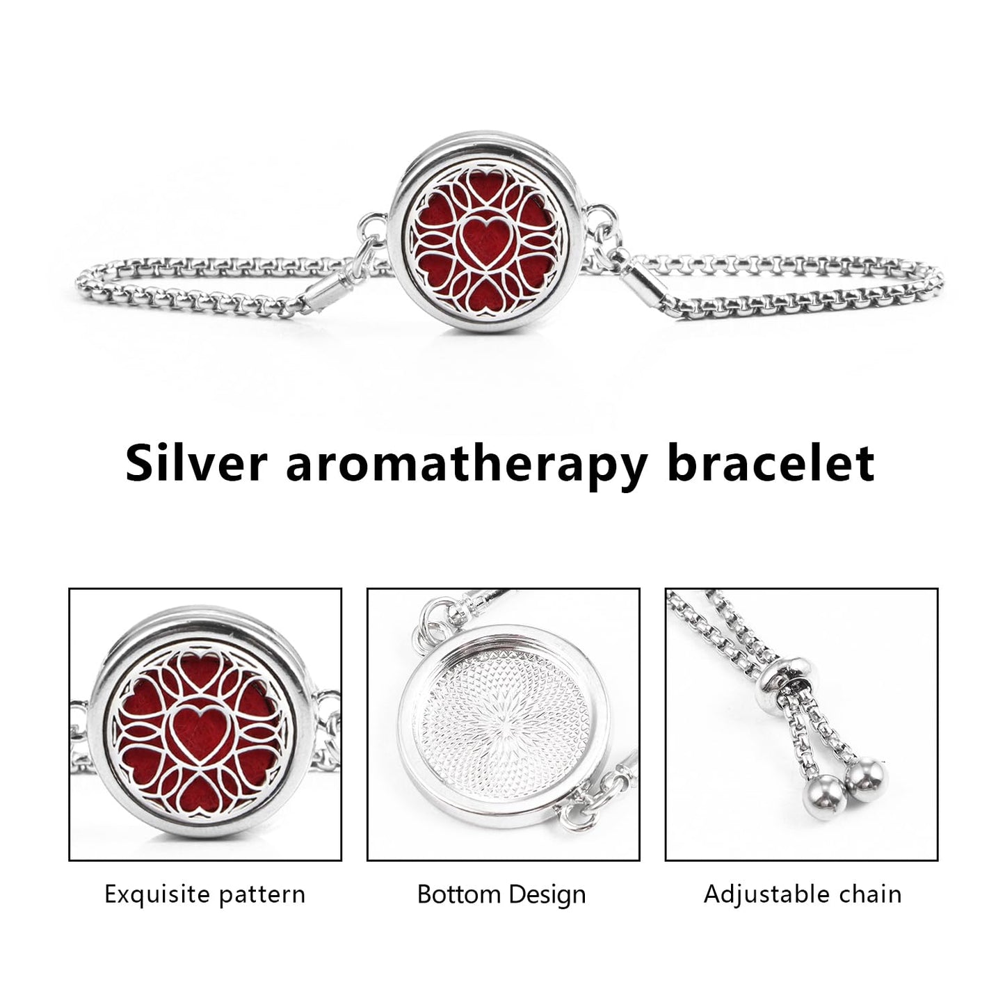 Essential Oil Diffuser Bracelet Aromatherapy Locket – Adjustable 316L Stainless Steel Heart | 10 Refill Pads