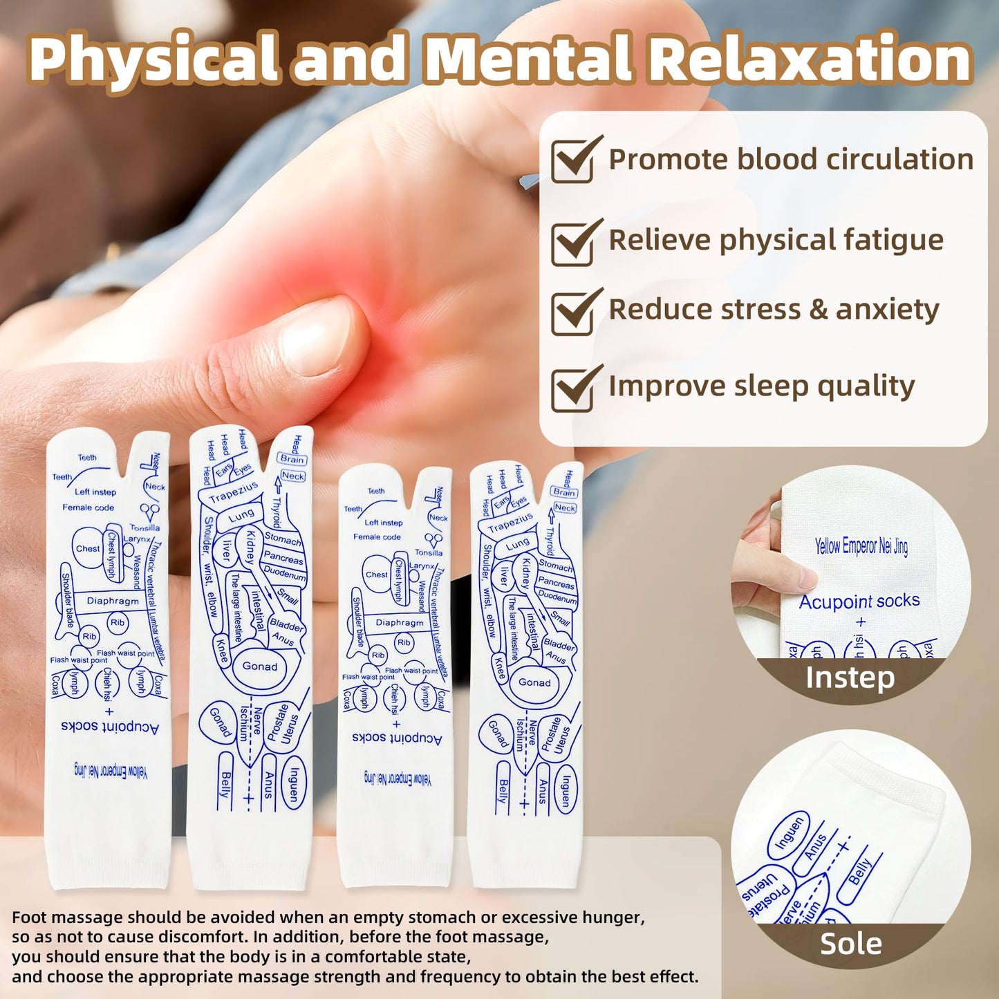 Reflexology Socks & Acupressure Tool – 2 Pair for Muscle Tension Relief