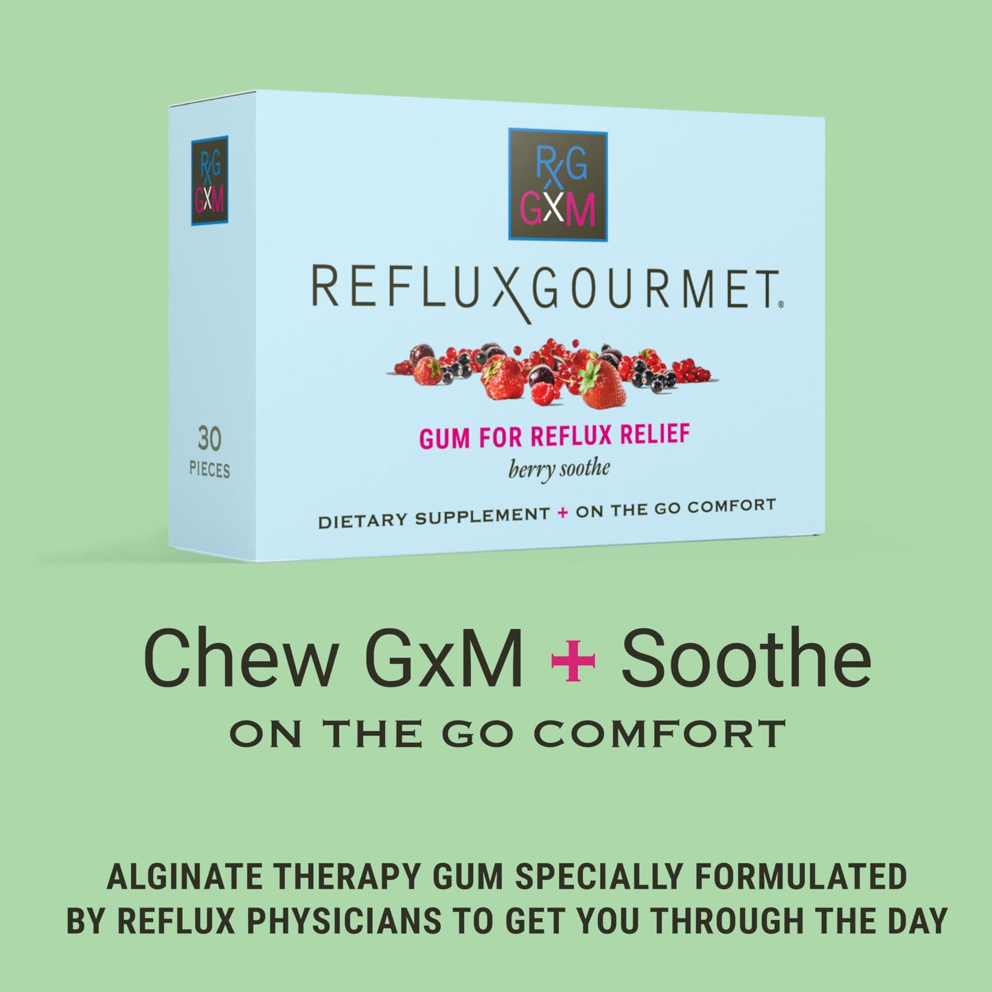 Reflux Gourmet Berry Soothe Gum – Alginate Therapy Gum for Acid Reflux, Digestive & Oral Health | Sugar Free, Gluten Free, Vegan