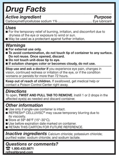 Refresh Celluvisc Lubricant Eye Gel — Preservative-Free, Single-Use Vials (Pack of 3)