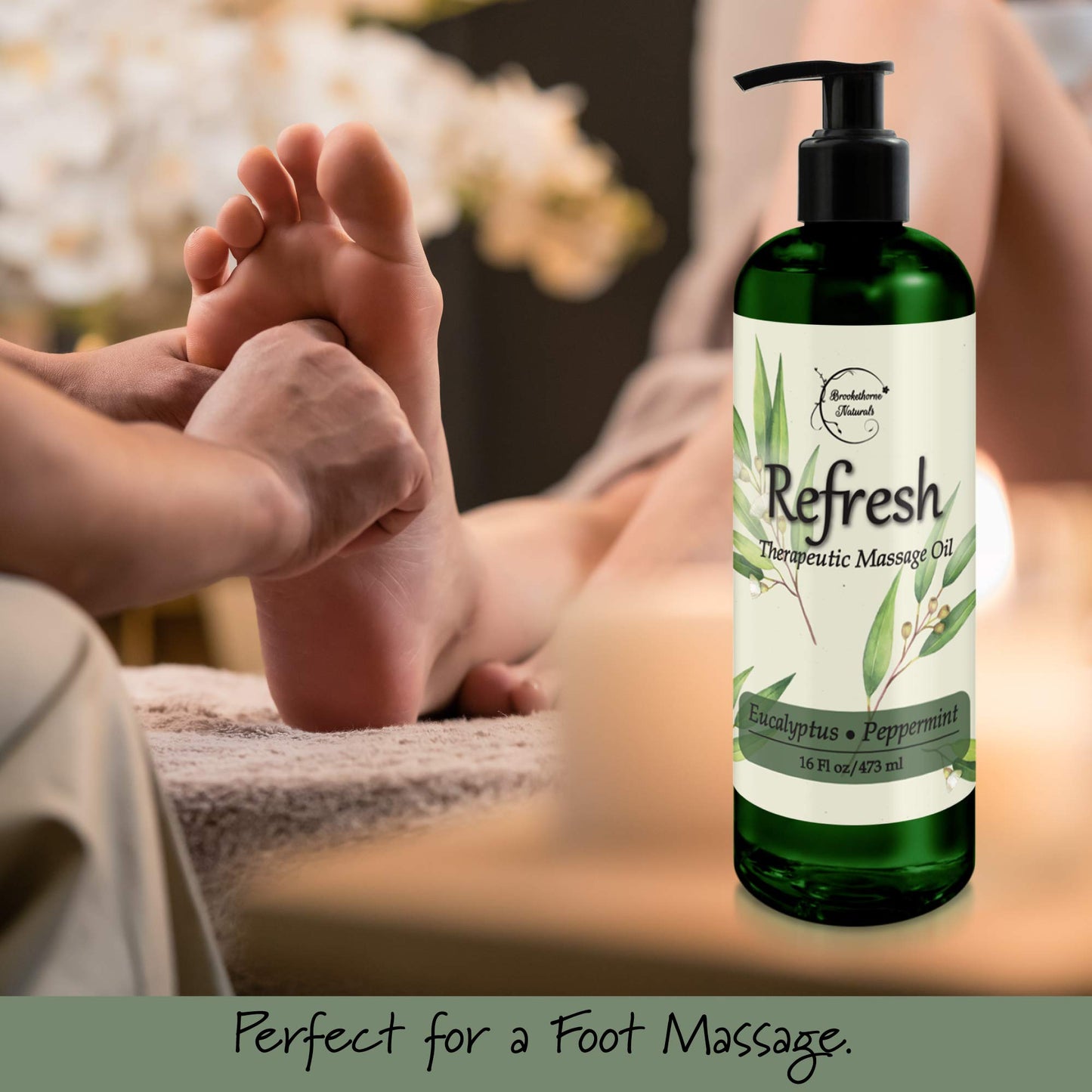 Refresh Massage Oil - Eucalyptus & Peppermint, All Natural Nut-Free 16oz for Massage Therapy