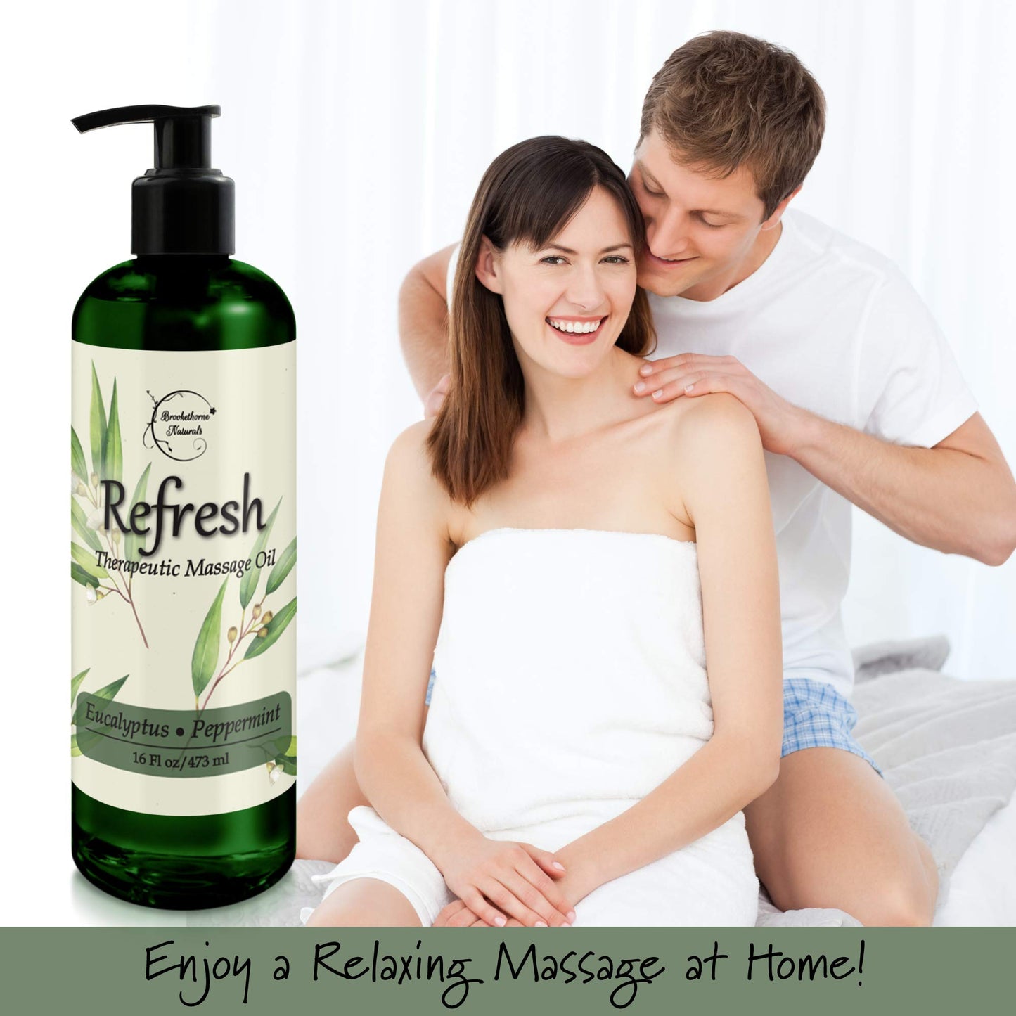 Refresh Massage Oil - Eucalyptus & Peppermint, All Natural Nut-Free 16oz for Massage Therapy