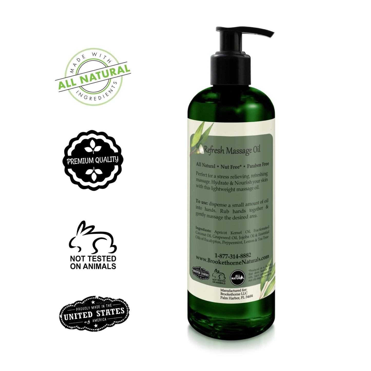 Refresh Massage Oil - Eucalyptus & Peppermint, All Natural Nut-Free 16oz for Massage Therapy