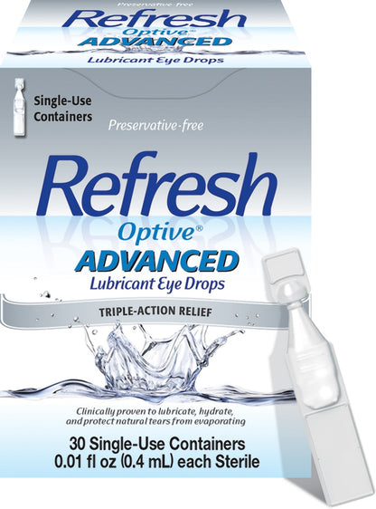 Refresh Optive Advanced Preservative-Free Lubricant Eye Drops – 30 Single-Use Vials