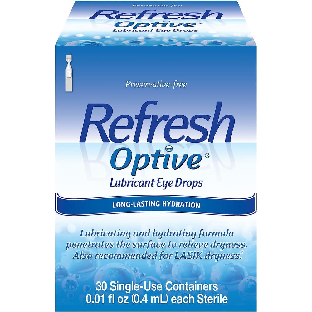 Refresh Optive Preservative-Free Lubricant Eye Drops for Dry Eyes — 30 Count, On-the-Go Single-Use Vials